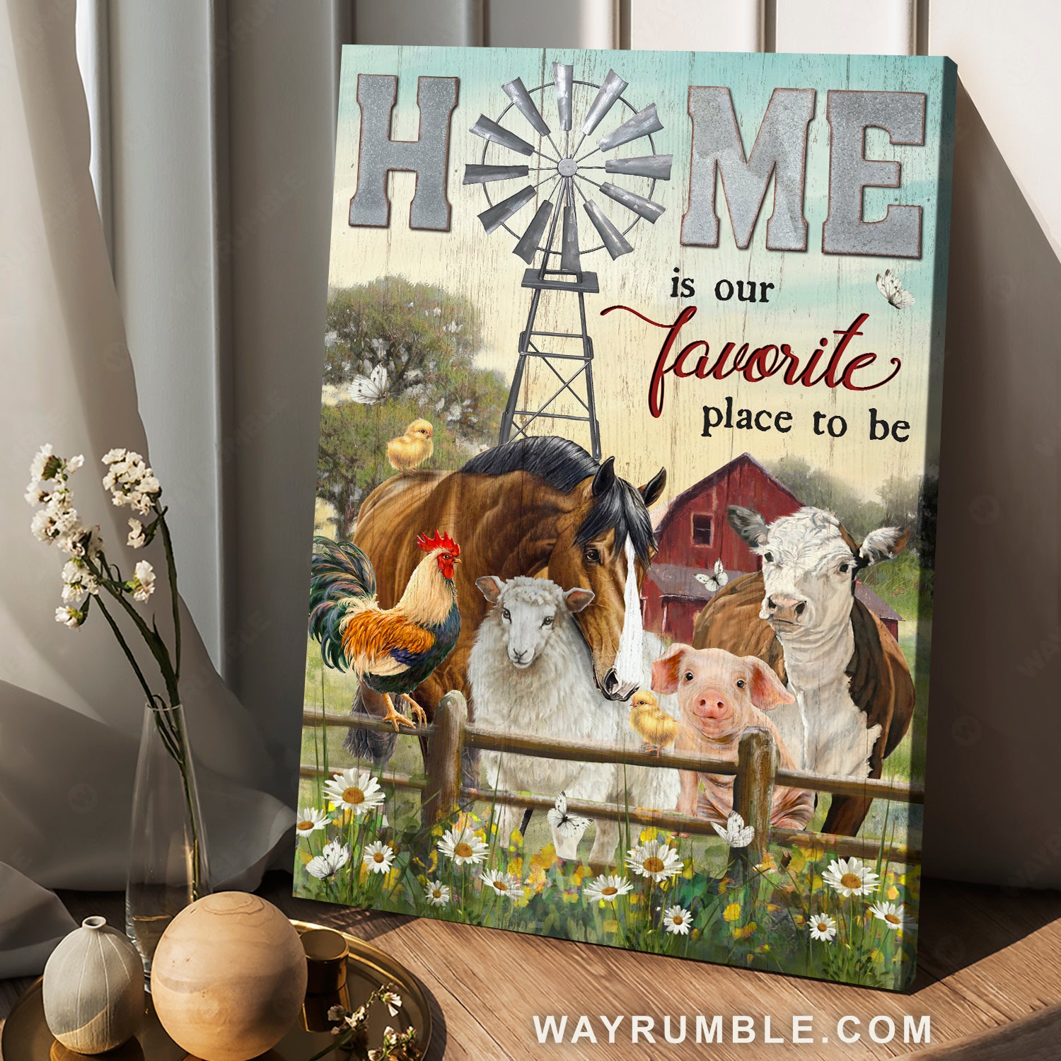 Farm animals, Farm cattle, Old windmill, Home is our favorite place - Family Portrait Canvas Prints, Wall Art