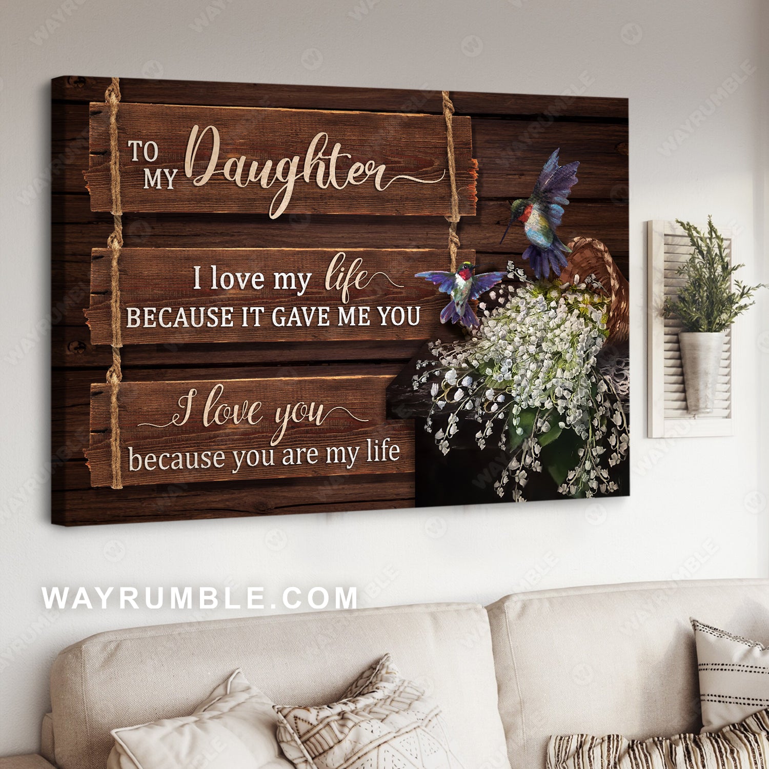 To my daughter, Flower basket, Baby flower, Hummingbird, i love you because you are my life - Family Landscape Canvas Prints, Wall Art