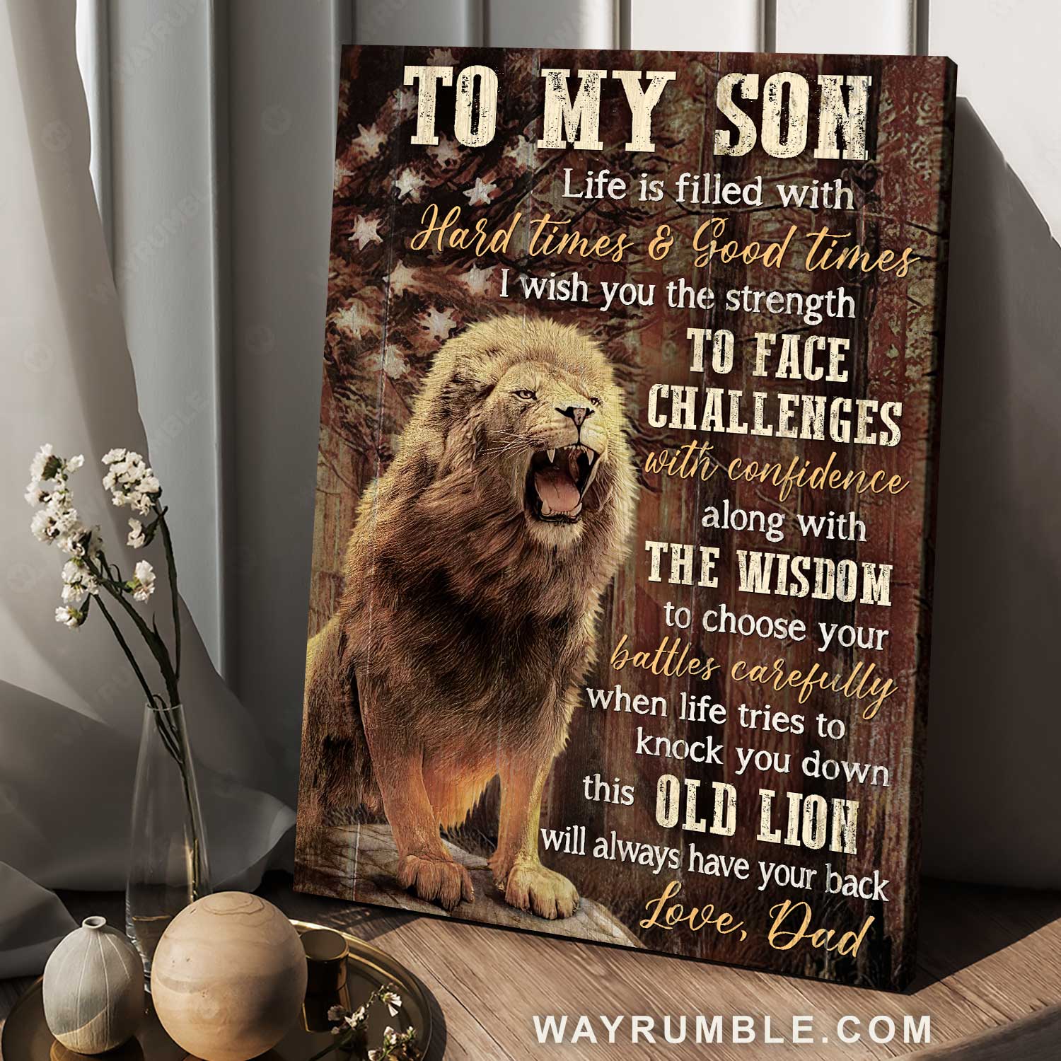 Dad to son, Lion of Judah, On the rock, Old Lion will always have your back - Family Portrait Canvas Prints, Wall Art