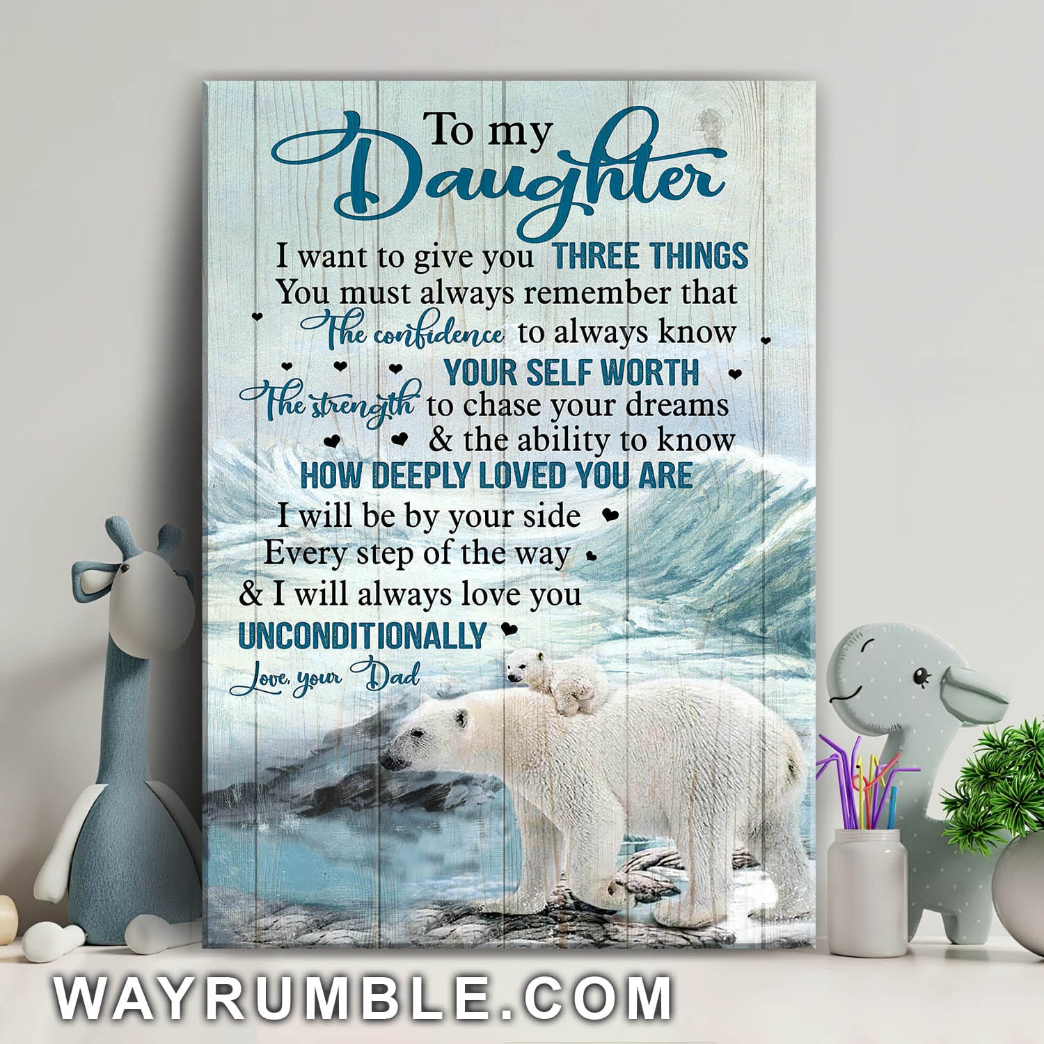 Dad to daughter, Polar Bear, I'll be by your side every step on the way - Family Portrait Canvas Prints, Wall Art
