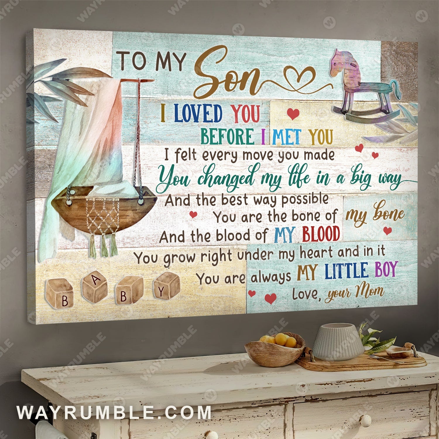 Mom to son, Rocking horse, pastel color, You are always my little boy - Family Landscape Canvas Prints, Wall Art