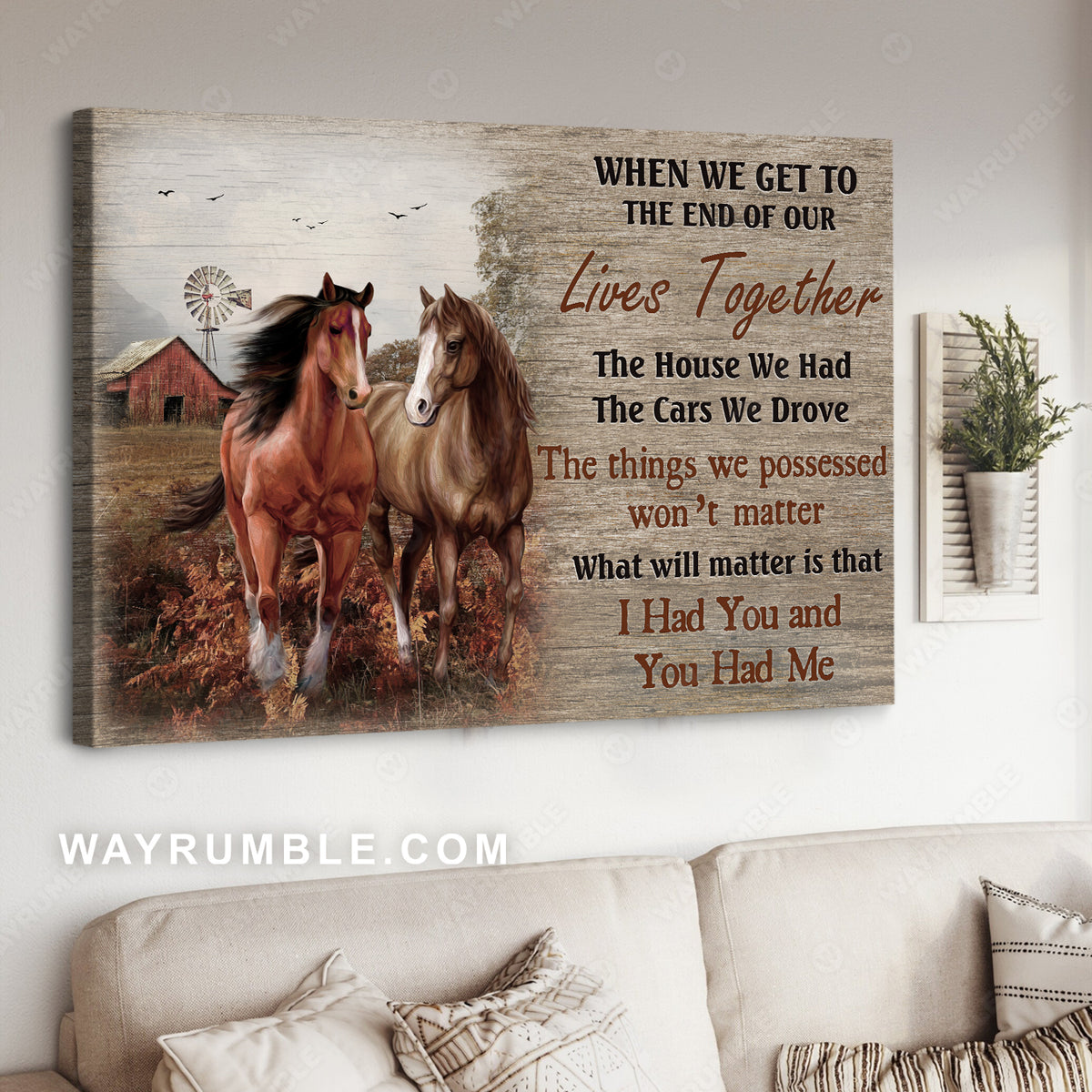 Beautiful horse, Countryside painting, Windmill, I had you and you had me - Family Landscape Canvas Prints, Wall Art