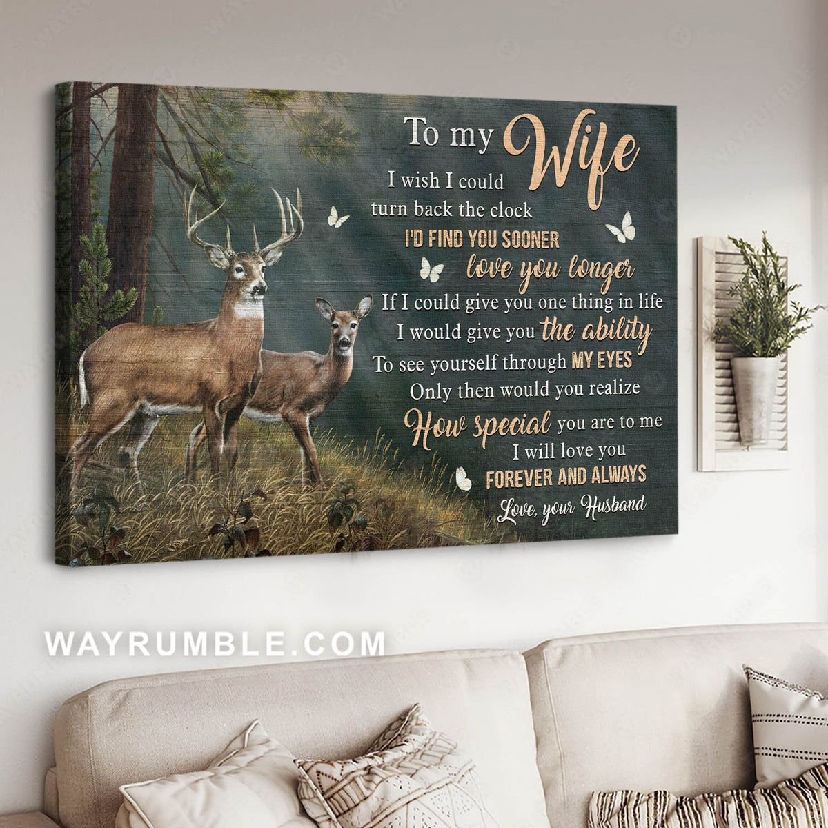 To my wife, Deer, In the forest, Pine tree, I will love you forever and always - Family Landscape Canvas Prints, Wall Art