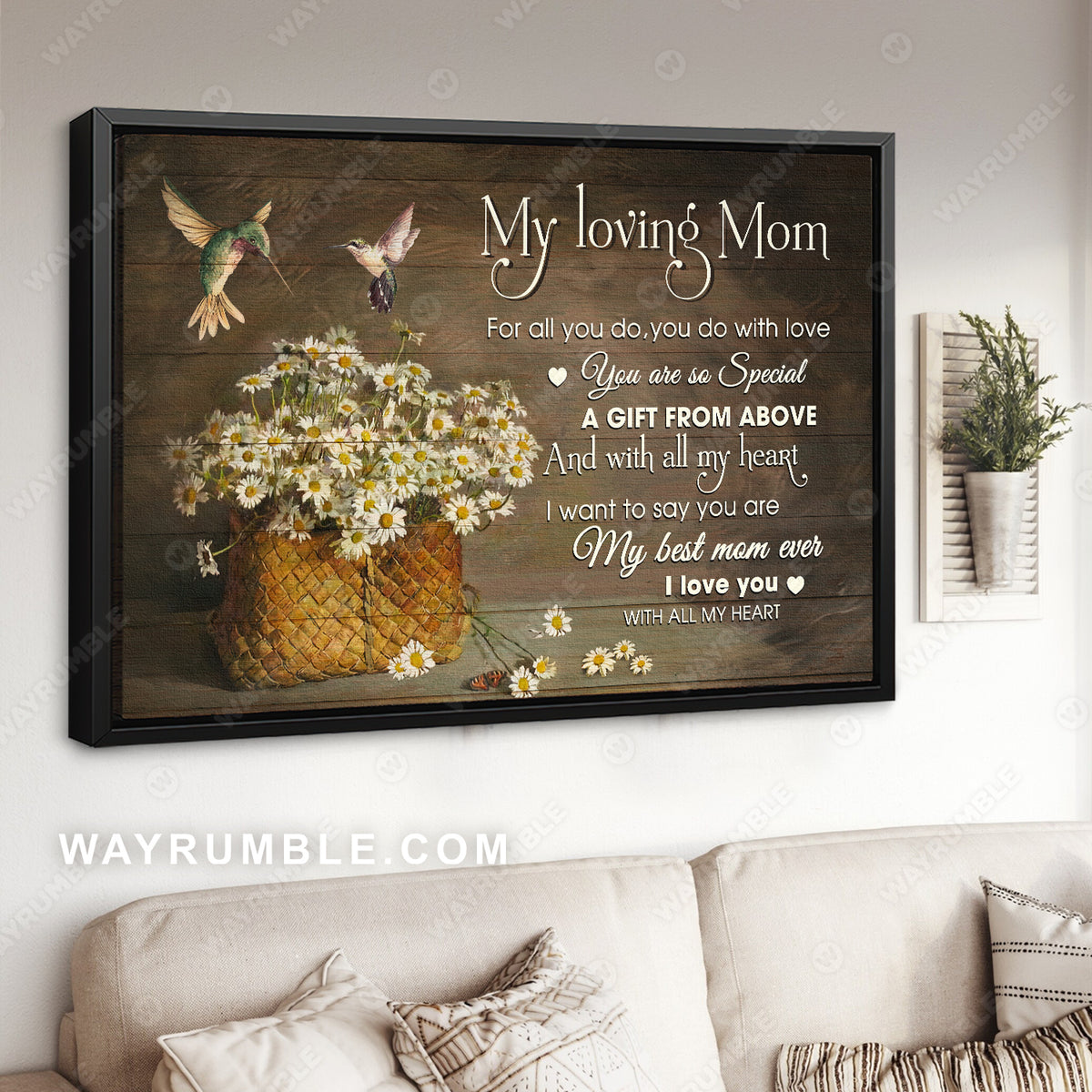 To my mom, Daisy flower basket, Vintage painting, You are a gift from above - Family Landscape Canvas Prints, Wall Art