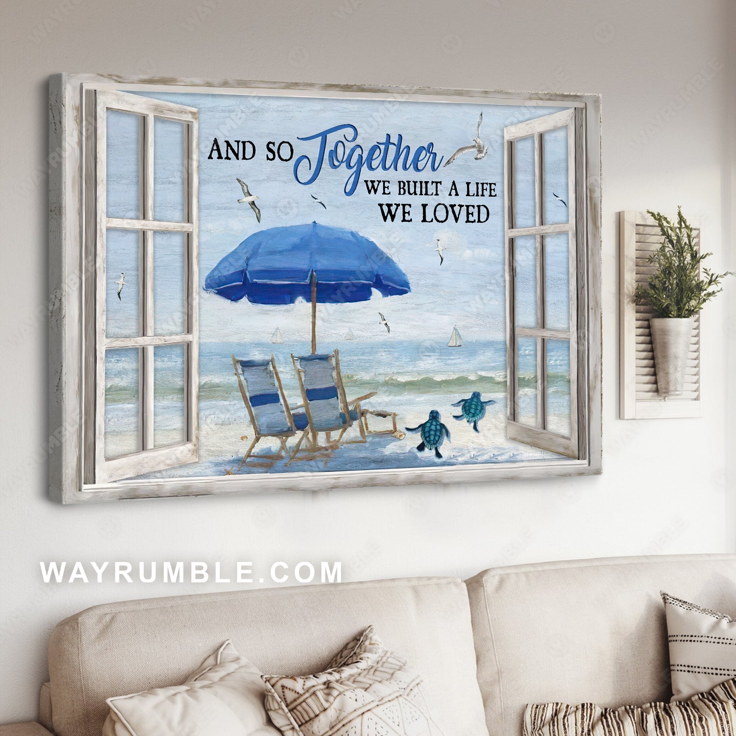 Beautiful beach drawing, Blue summer, And so together we built a life we loved - Family Landscape Canvas Prints, Wall Art