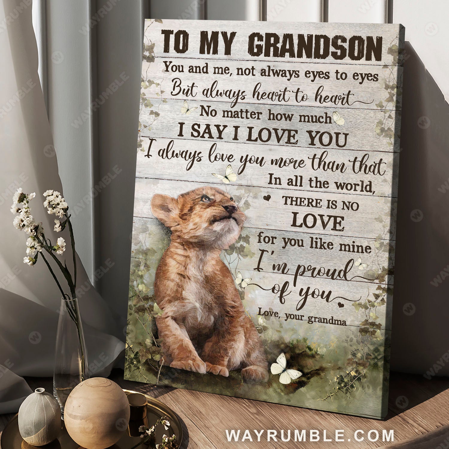 Grandma to grandson, Lion cub, Cute lion, I'm proud of you - Family Portrait Canvas Prints, Wall Art