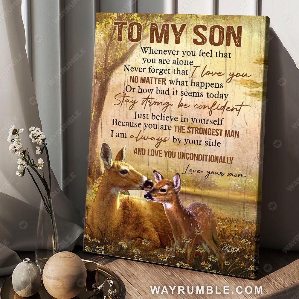 Mom to son, Deer painting, A life in the woods, Never forget that I love you - Family Portrait Canvas Prints, Wall Art
