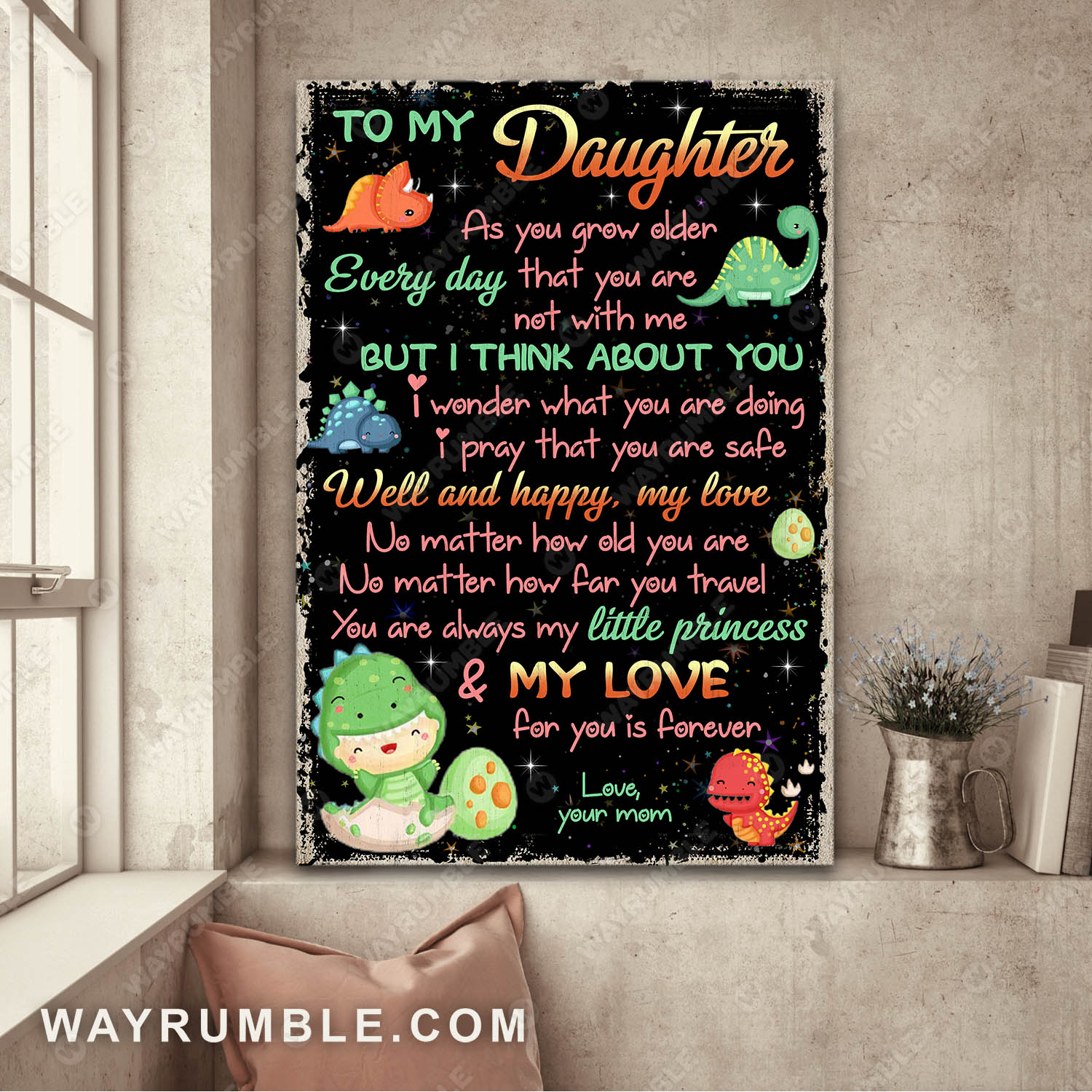 Mom to daughter, Night sky, Little Dinosaur, You are always my little princess - Family Portrait Canvas Prints, Wall Art