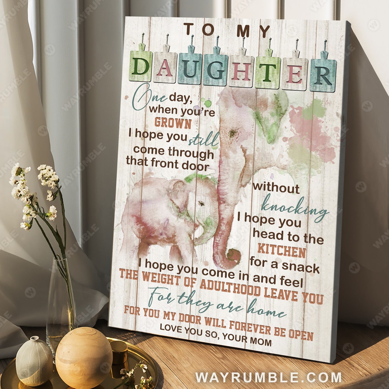 Mom to daughter, Watercolor elephant, For you my door will forever be open - Family Portrait Canvas Prints, Wall Art