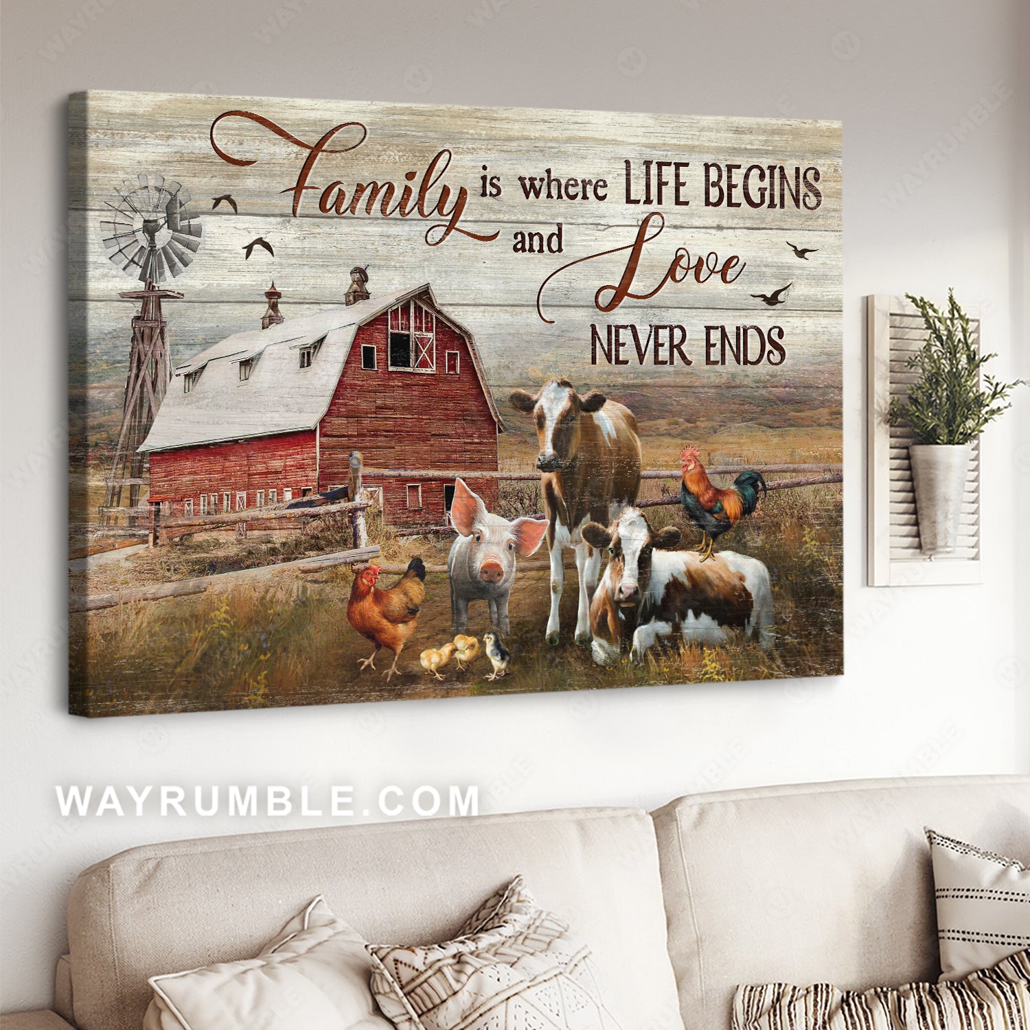 Peace farm, Old barn, Dairy cow, Family is where life begins - Family Landscape Canvas Prints, Wall Art