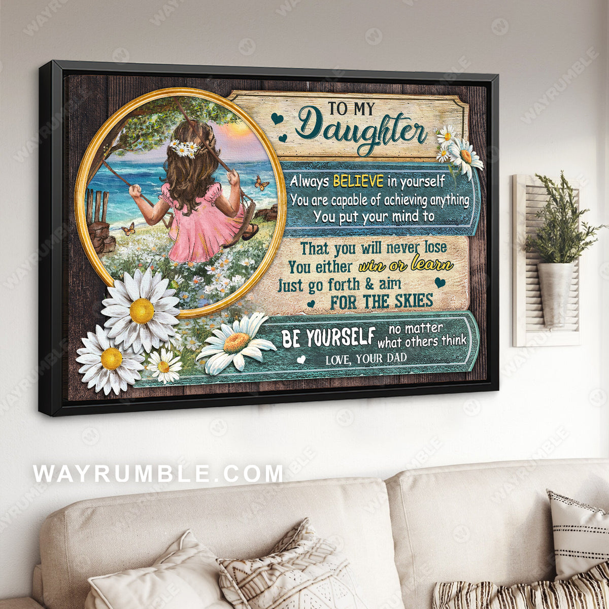 Dad to daughter, Daisy field, Ocean painting, Always believe in yourself - Family Landscape Canvas Prints, Wall Art