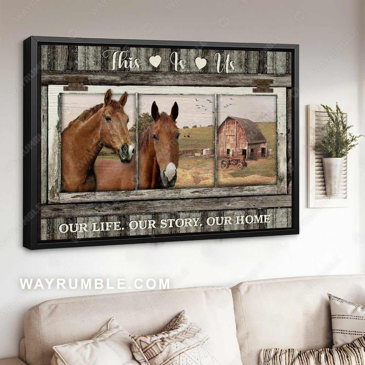 Brown horse, Countryside drawing, Our life, Our story, Our home - Family Landscape Canvas Prints, Wall Art