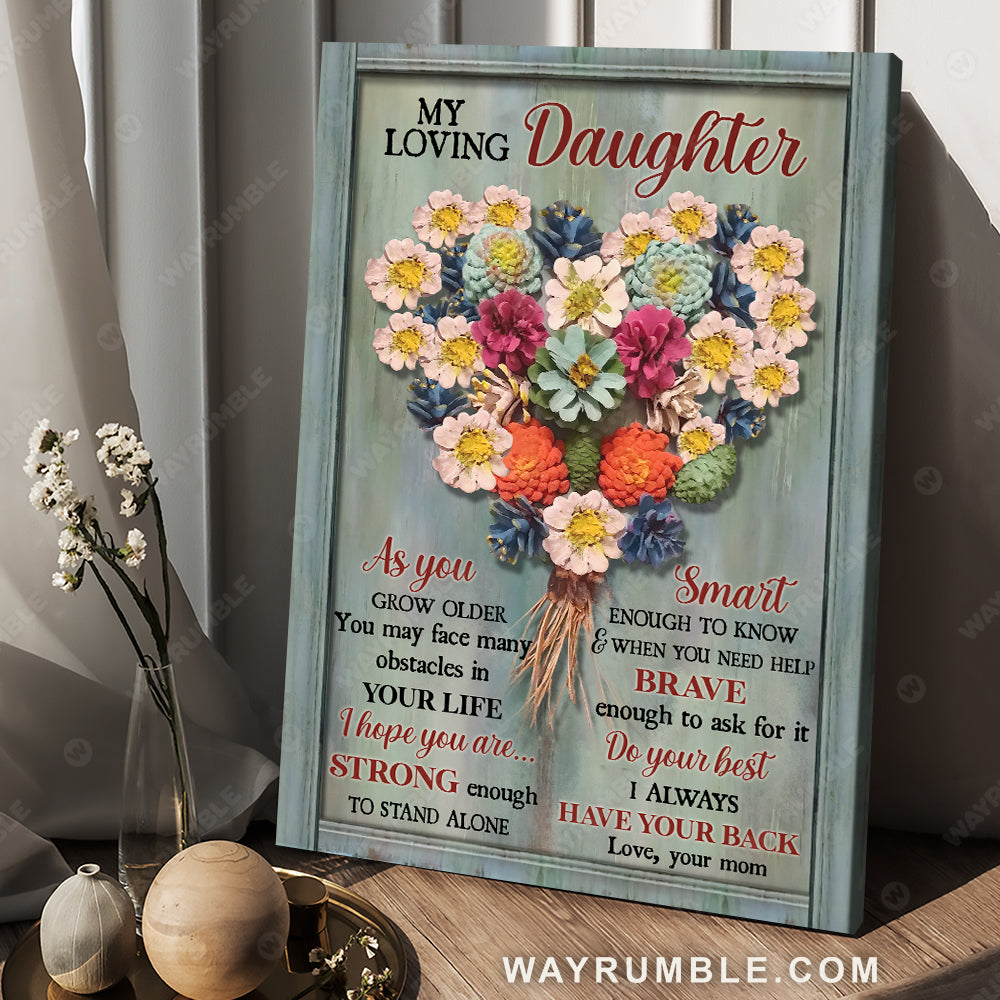 Mom to daughter, Heart shape flower, Vintage painting, I always have your back - Family Portrait Canvas Prints, Wall Art