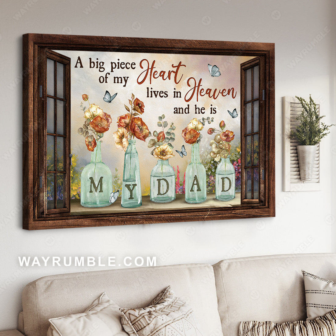 Son to dad, Vintage hibiscus flower, A big piece of my heart - Family Landscape Canvas Prints, Wall Art