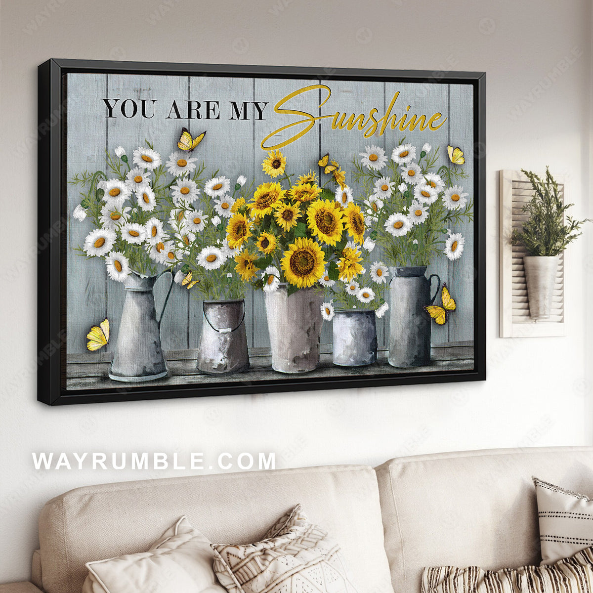Sunflower vase, Pretty daisy, Yellow butterfly, You are my sunshine - Family Landscape Canvas Prints, Wall Art