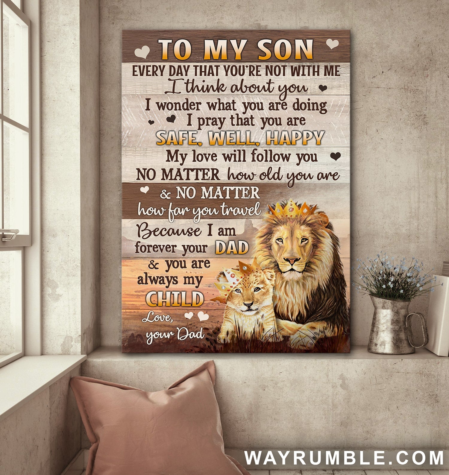 Dad to son, Lion family, My love will follow you no matter how old you are - Family Portrait Canvas Prints, Wall Art