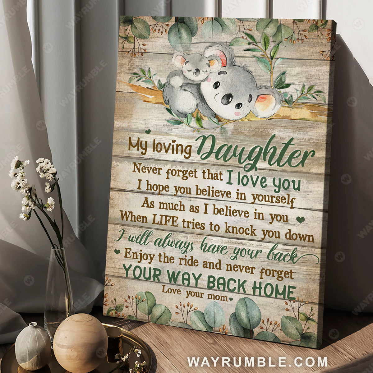 Mom to daughter, Koala drawing, Forest painting, Enjoy your ride and never forget your way back home - Family Portrait Canvas Prints, Wall Art