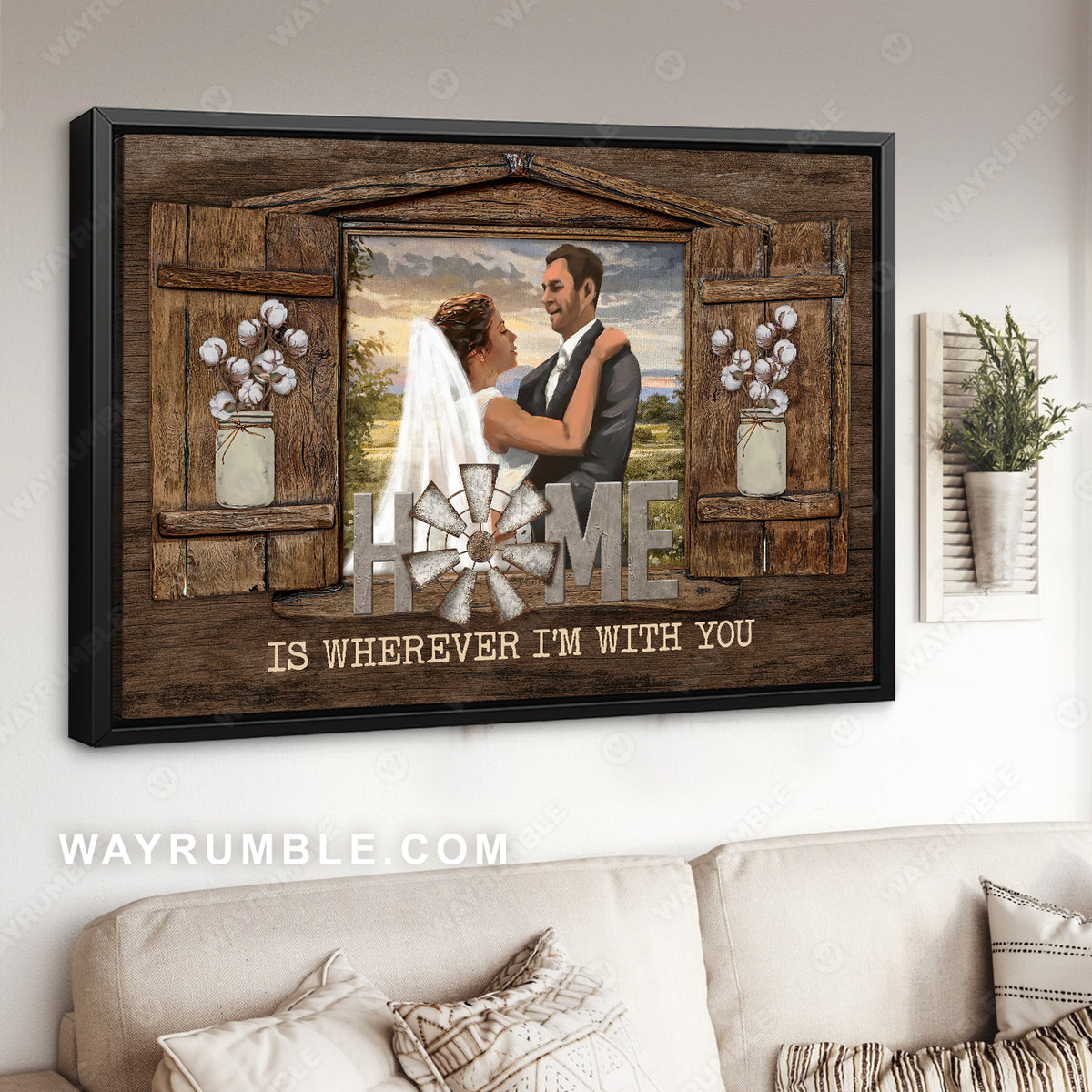 Wedding day, Cotton flower, Windmill, Home is wherever I'm with you - Family Landscape Canvas Prints, Wall Art