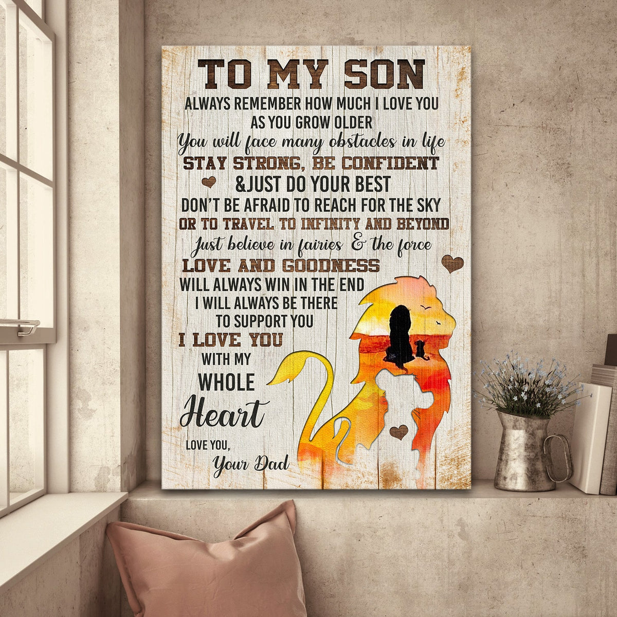 Dad to son, Simba Lion, Shadow, Don&#39;t be afraid to reach the sky - Family Portrait Canvas Prints, Wall Art