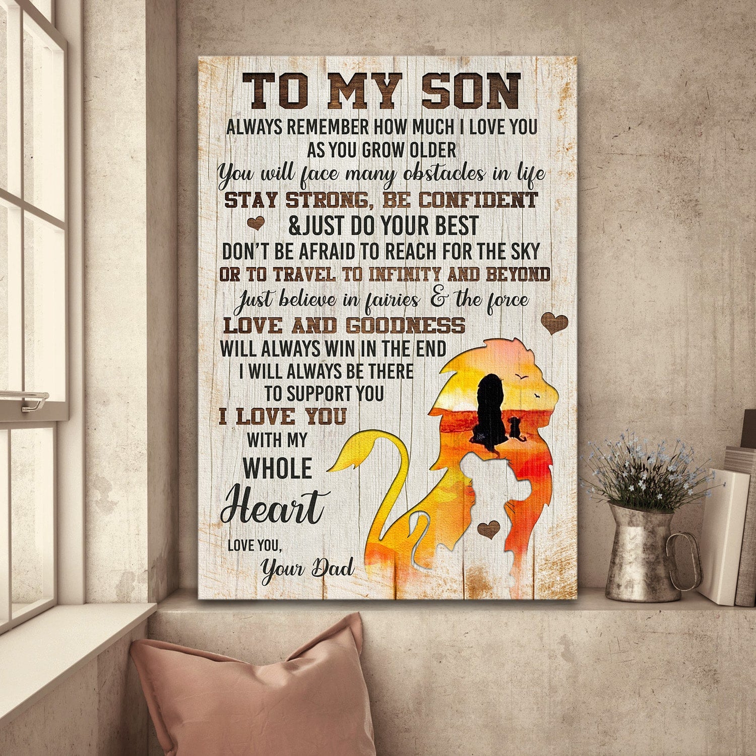 Dad to son, Simba Lion, Shadow, Don't be afraid to reach the sky - Family Portrait Canvas Prints, Wall Art