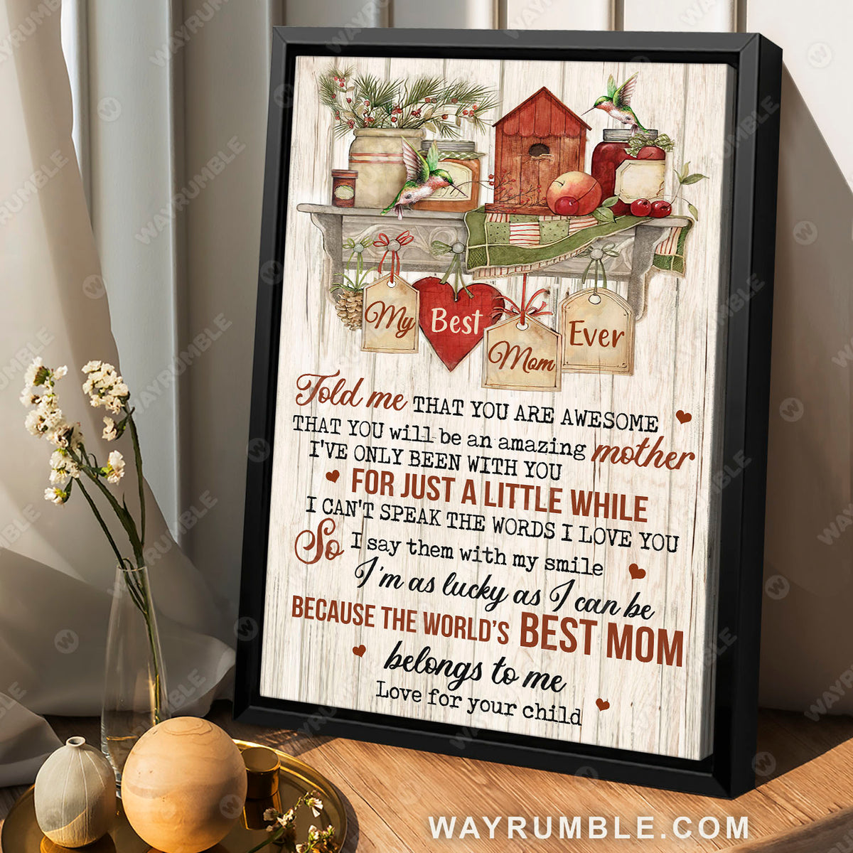 Daughter to mom, My best mom ever, Hummingbird drawing, Old barn painting - Family Portrait Canvas Prints, Wall Art