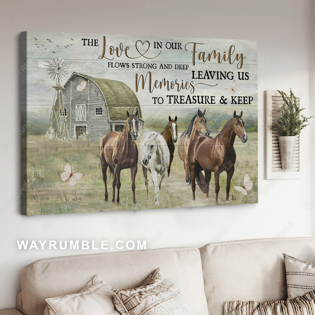 Dream horses, Green meadow land, The love in our family - Family Landscape Canvas Prints, Wall Art