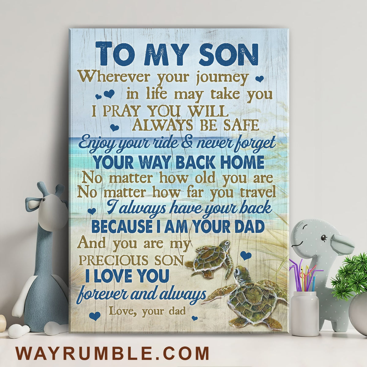Dad to son, Turtle, On the beach, You are my precious son - Family Portrait Canvas Prints, Wall Art