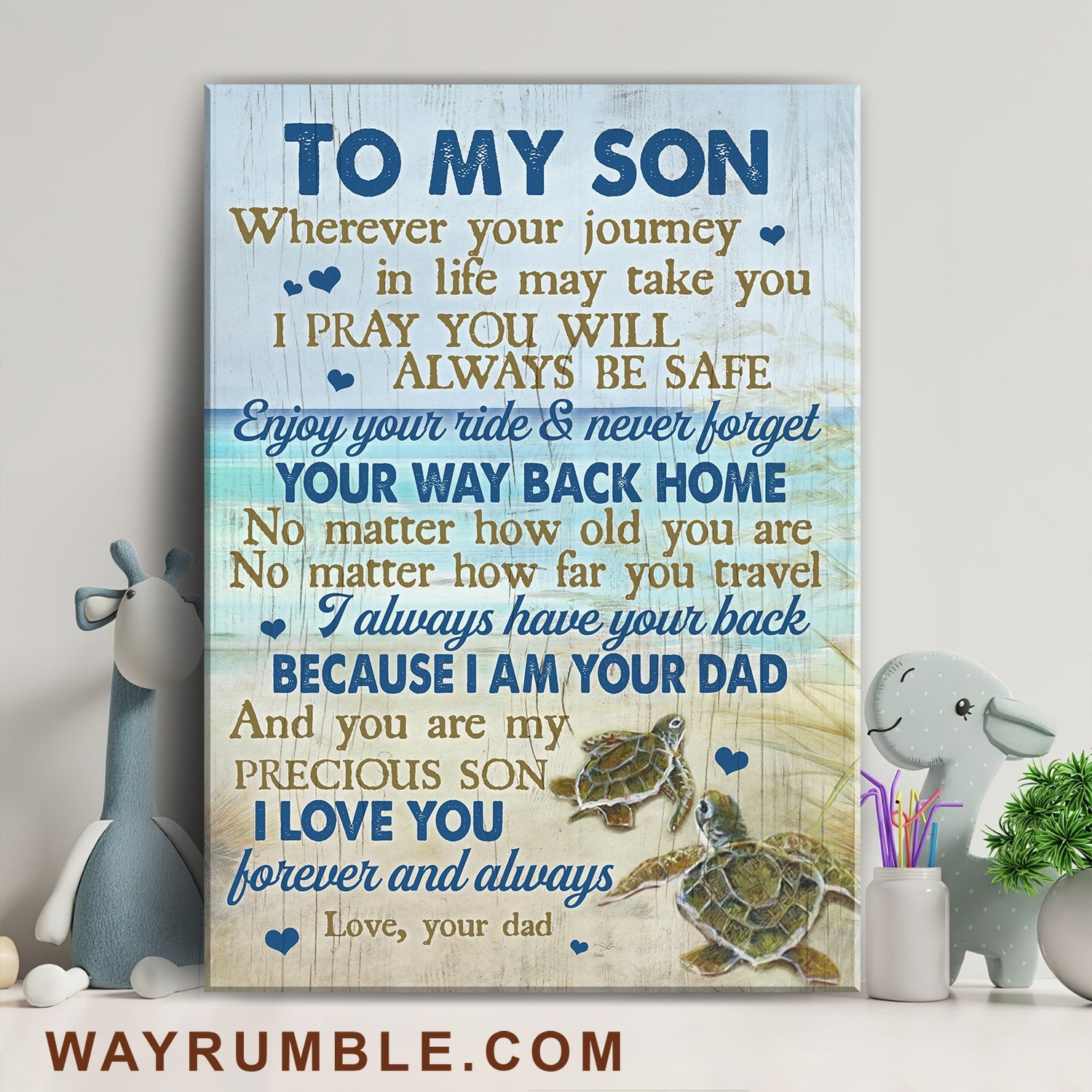 Dad to son, Turtle, On the beach, You are my precious son - Family Portrait Canvas Prints, Wall Art