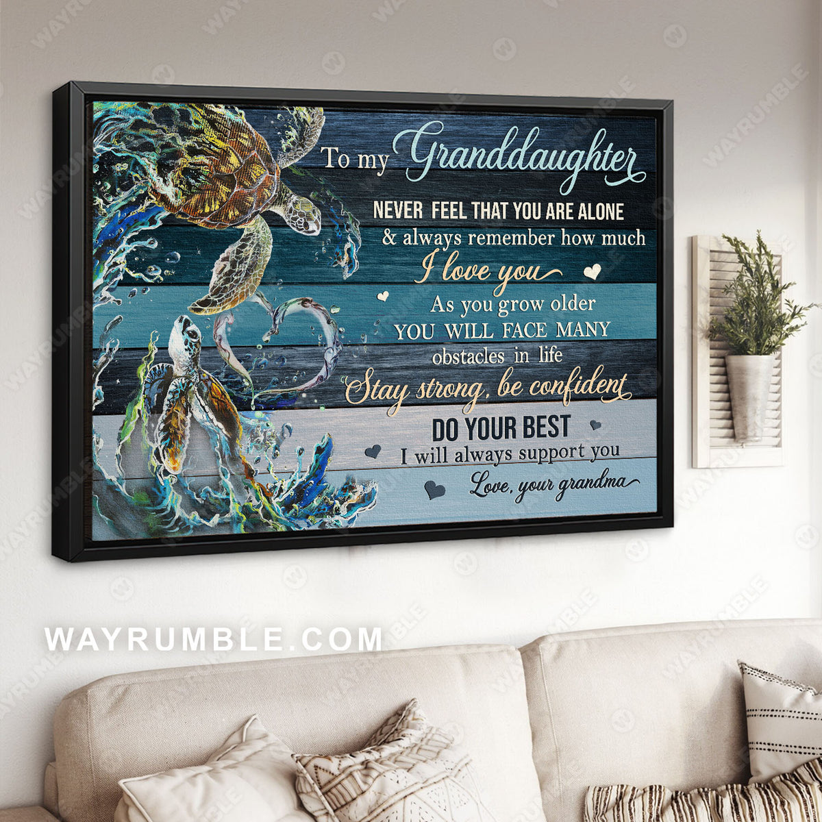 Grandma to Granddaughter, Sea turtle painting, Under the sea, I will always support you - Family Landscape Canvas Prints, Wall Art