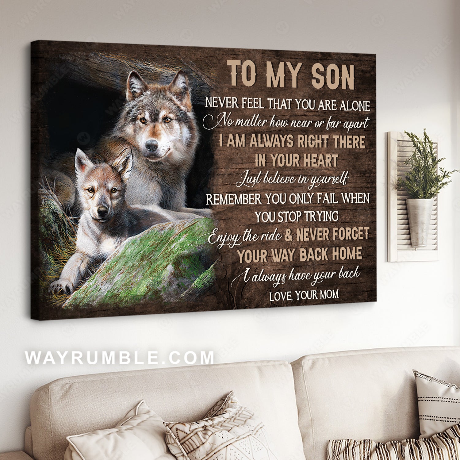 Mom to son, Beautiful wolf, I always have your back - Family Landscape Canvas Prints, Wall Art