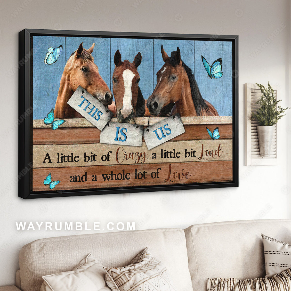 Dream horses, Blue butterfly, This is us, A little bit of crazy - Family Landscape Canvas Prints, Wall Art