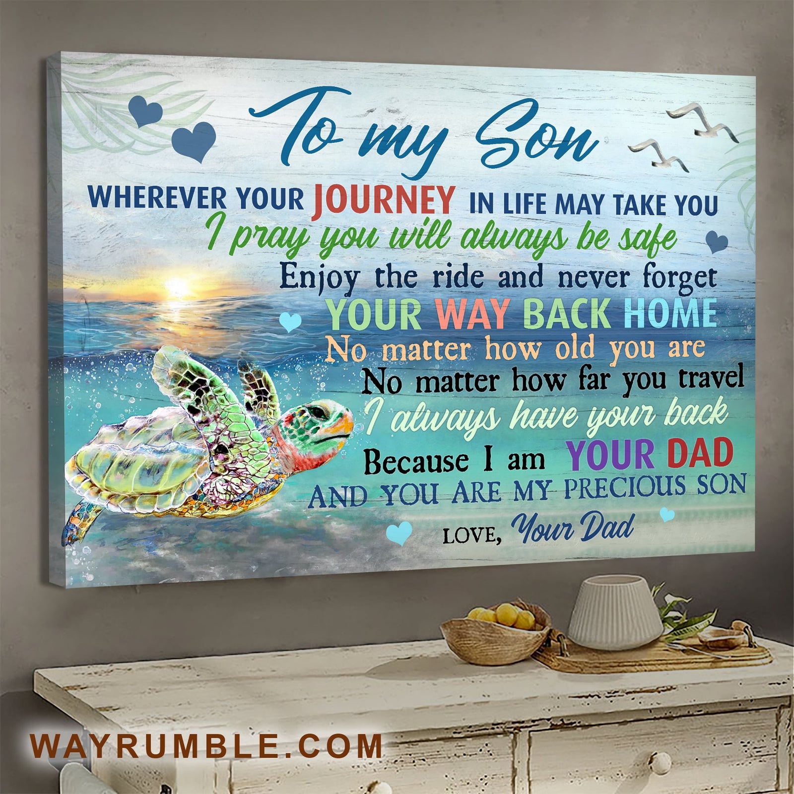 Dad to son, Turtle, Under the sea, Enjoy the ride & never forget your way back home - Family Landscape Canvas Prints, Wall Art
