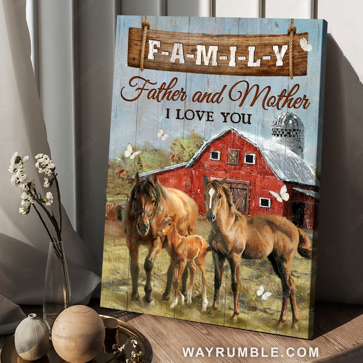 Horse farm, Farm animal, Storage house, Father mother I love you - Family Portrait Canvas Prints, Wall Art