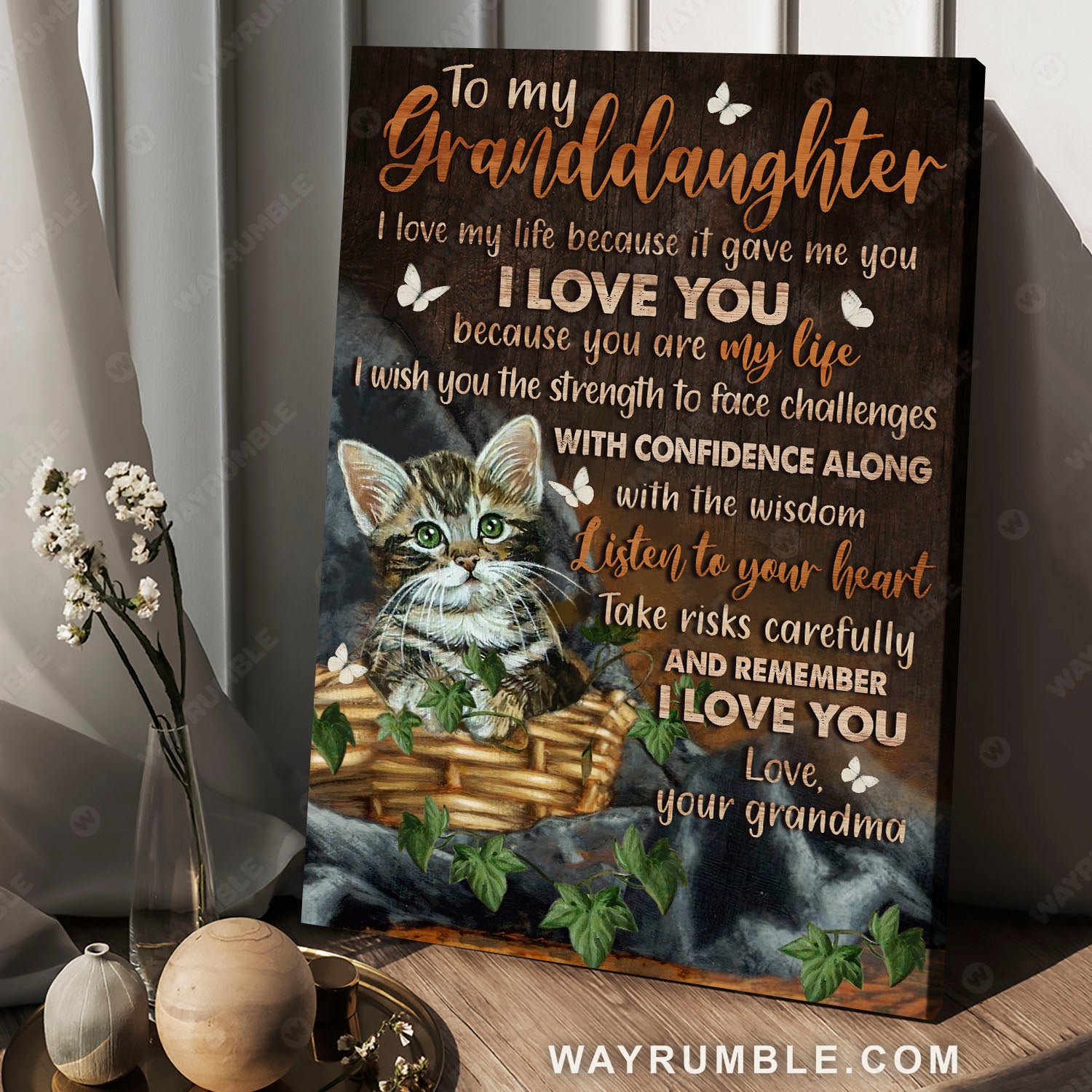 Grandma to granddaughter, Cute little cat, Cat painting, Remember I love you - Family Portrait Canvas Prints, Wall Art