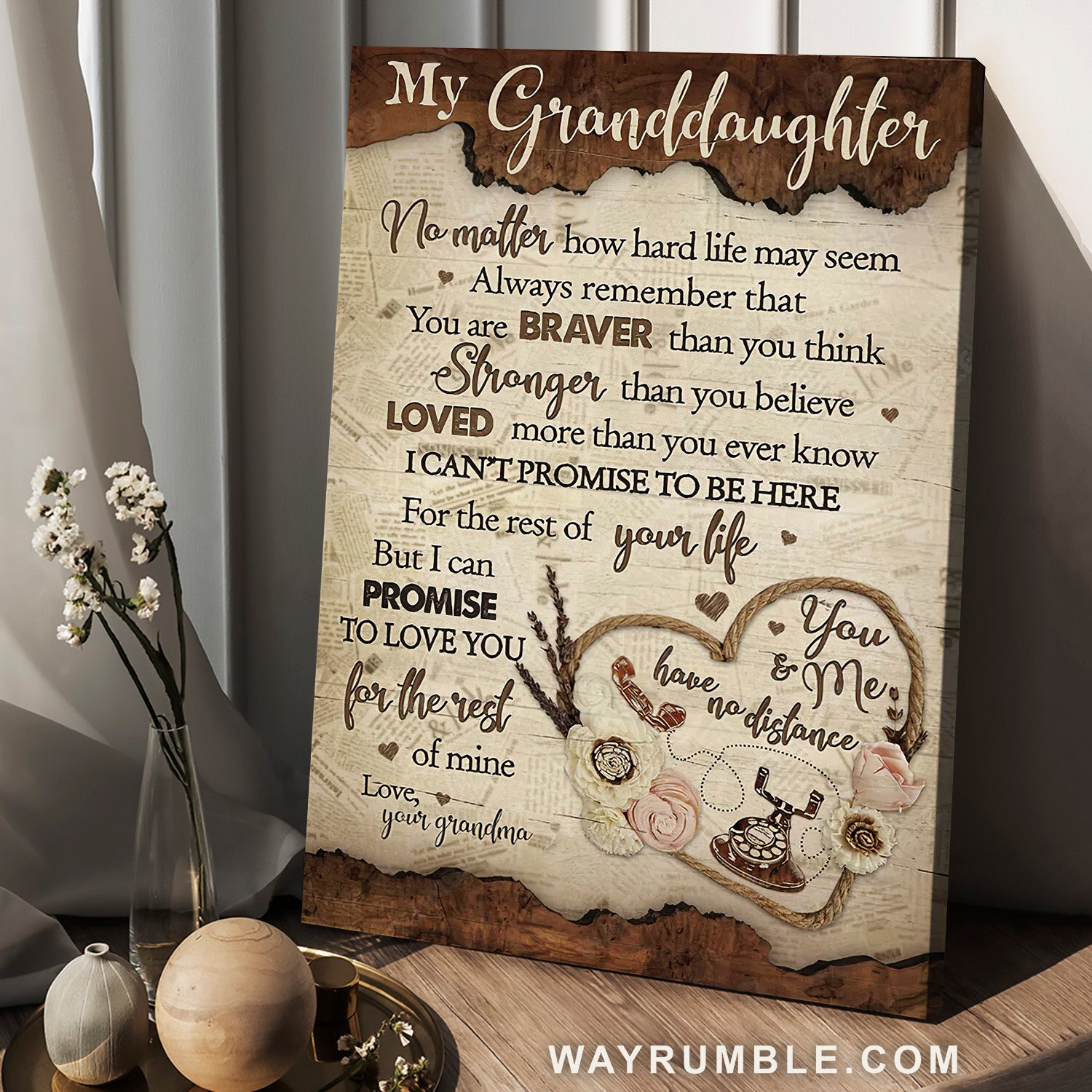 Grandma to granddaughter, Vintage letter, Flower heart, Love you for the rest of mine - Family Portrait Canvas Prints, Wall Art