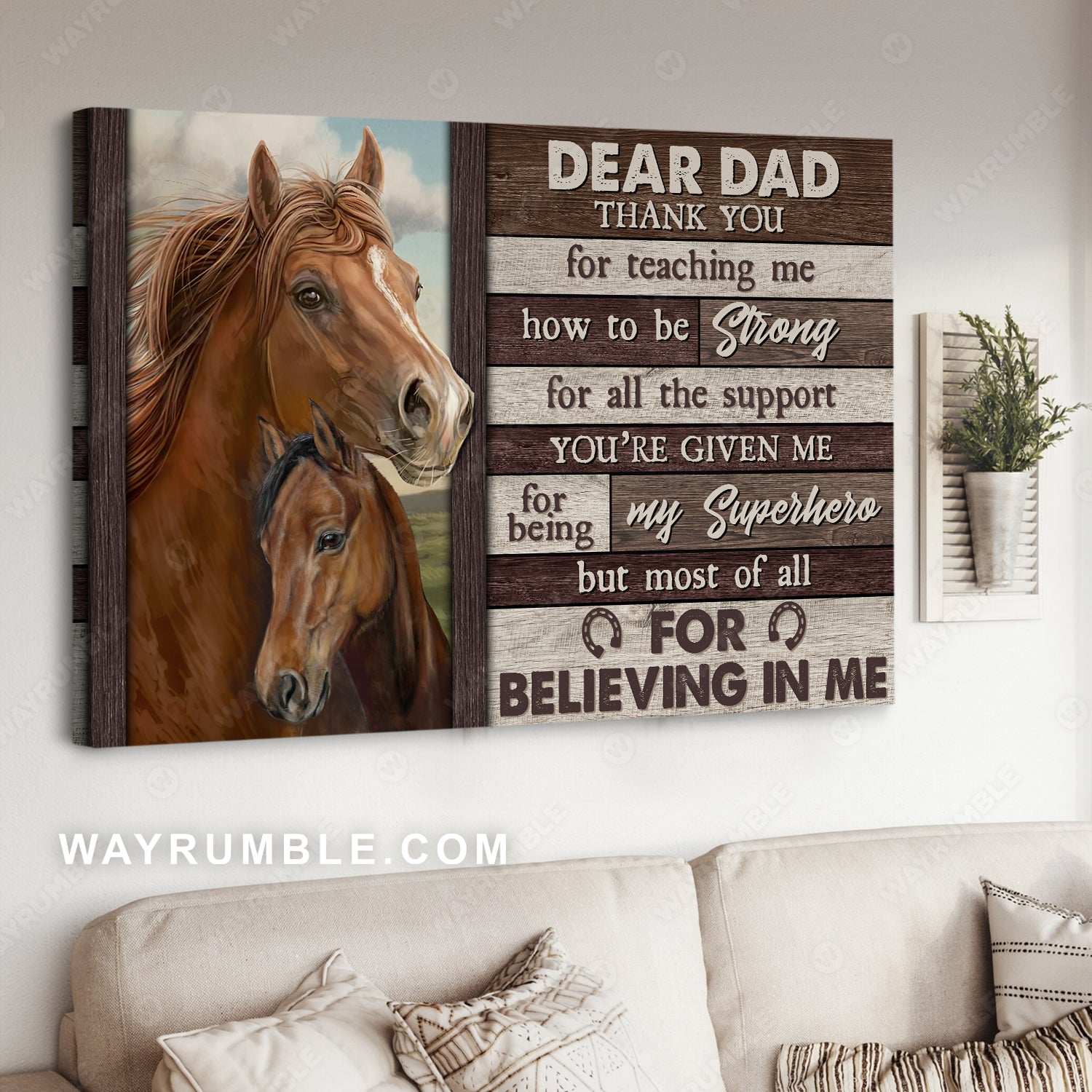 Son to dad, Brown horses, Thank you for teaching me - Family Landscape Canvas Prints, Wall Art