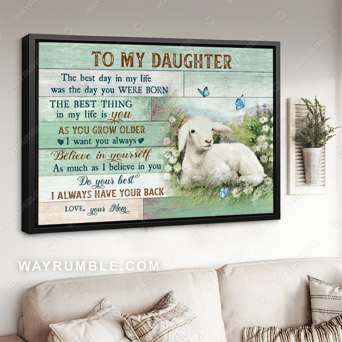 Mom to daughter, Believe in yourself, Sheep drawing, Daisy flower - Family Landscape Canvas Prints, Wall Art