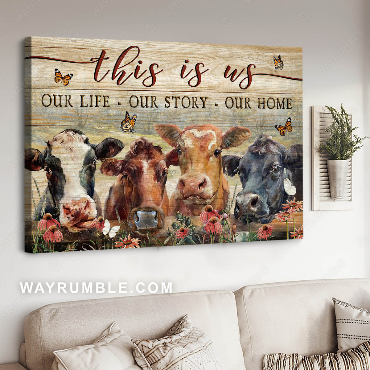 Cows painting, Pink daisy, Farm life, This is us - Family Landscape Canvas Prints, Wall Art