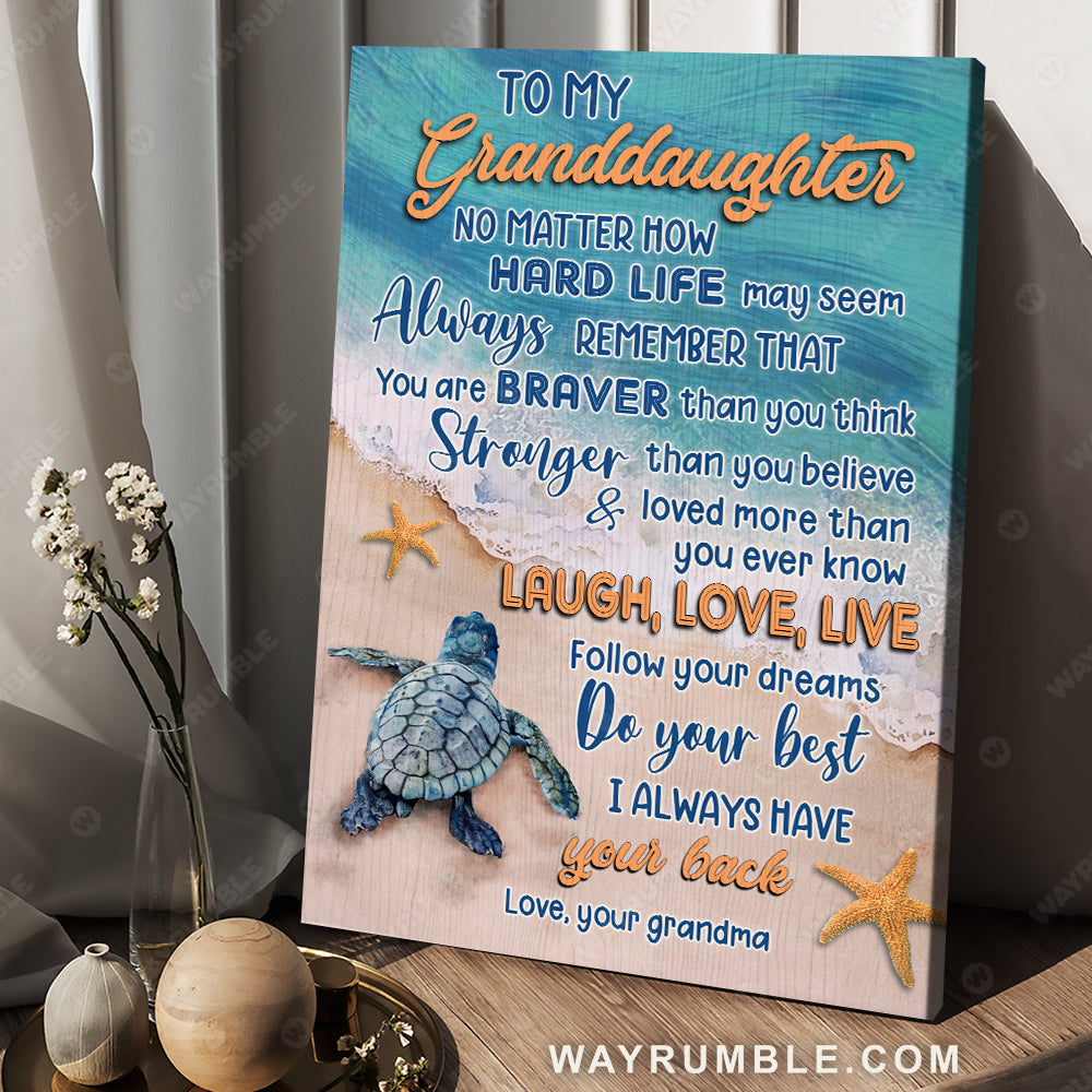 Grandma to Granddaughter, Sea turtle, I always have your back - Family Portrait Canvas Prints, Wall Art