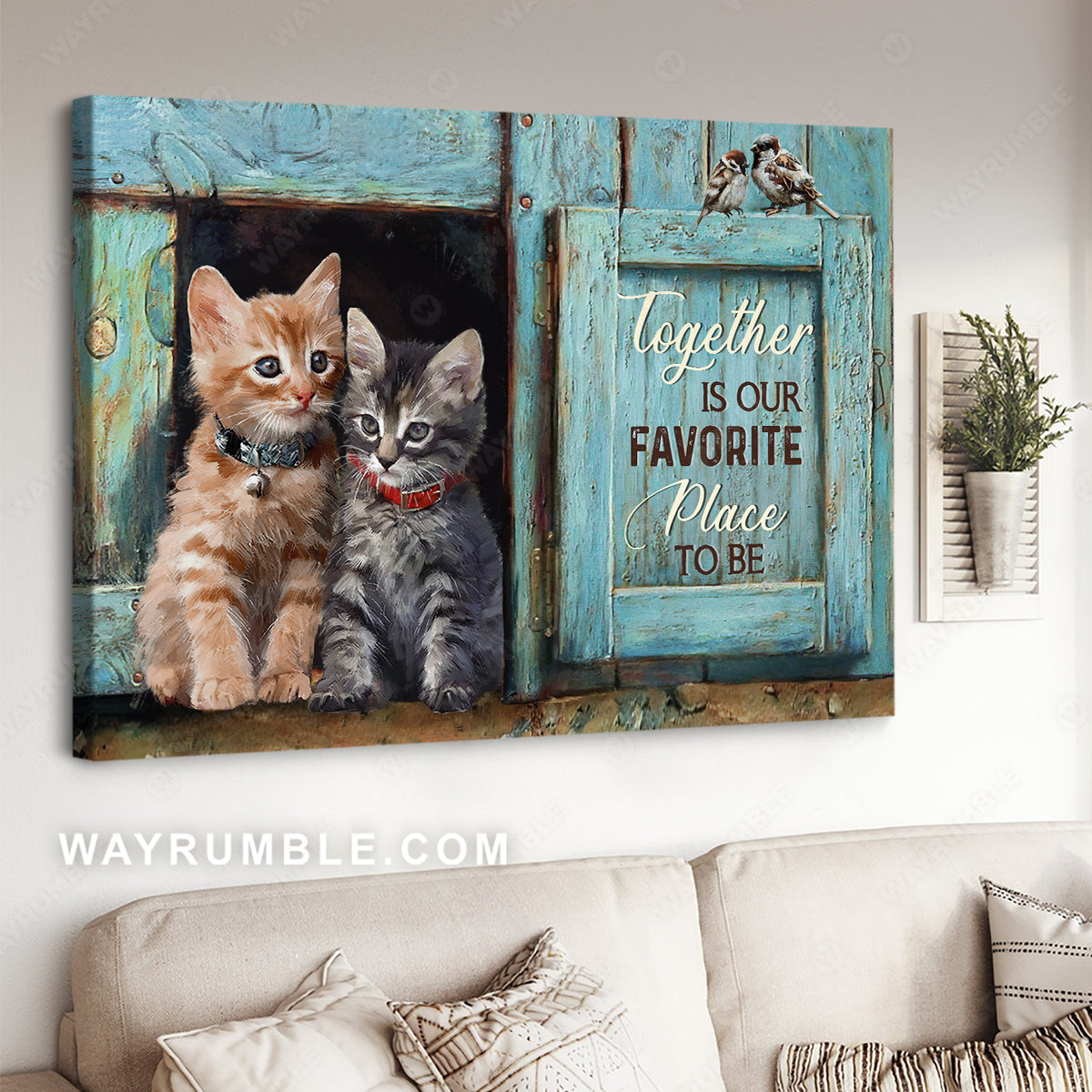 Pretty little cat drawing, Antique window, Together is our favorite place to be - Family Landscape Canvas Prints, Wall Art