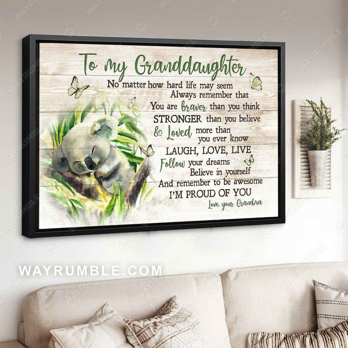 Grandma to granddaughter, Koala bear, Green field, I&#39;m proud of you - Family Landscape Canvas Prints, Wall Art