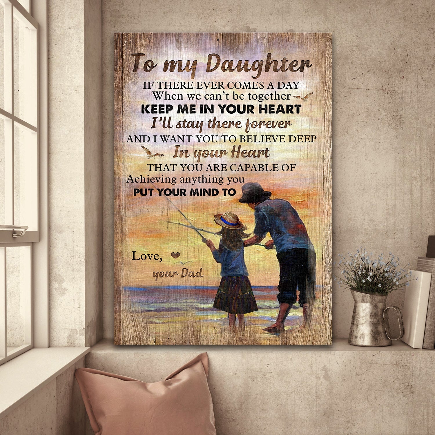 Dad to daughter, Fishing, Beach, You are capable of achieving anything - Family Portrait Canvas Prints, Wall Art