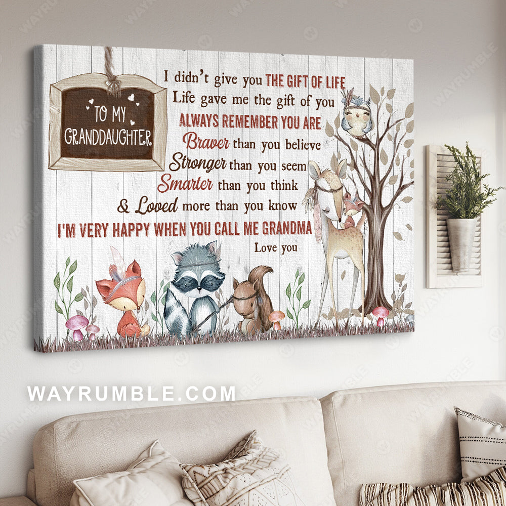 Grandma to granddaughter, Animal drawing, Little fox, You are braver than you believe - Family Landscape Canvas Prints, Wall Art