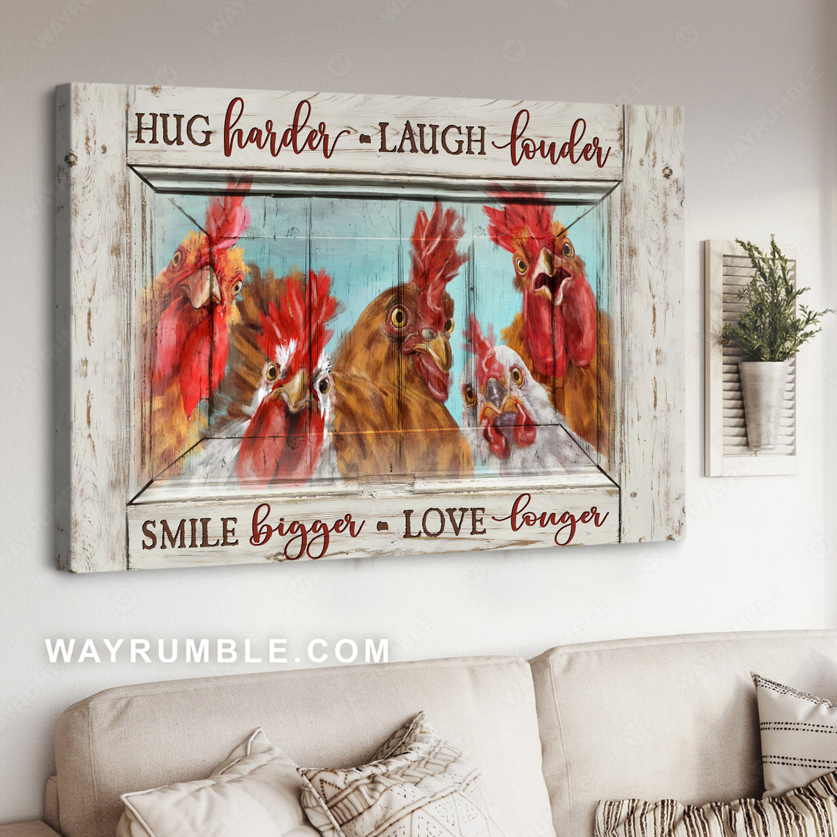 Chicken painting, Farm poultry, Farm life, Hug harder laugh louder - Family Landscape Canvas Prints, Wall Art