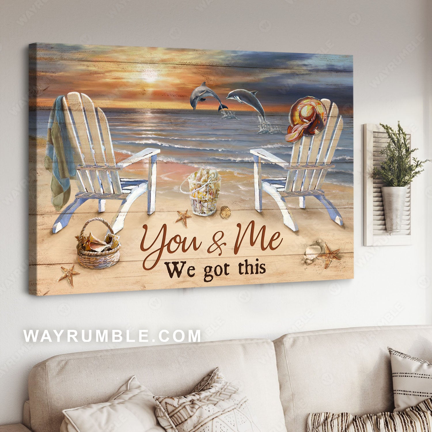 Beach chairs, Ocean dolphins, Sunrise beach, You and me we got this - Family Landscape Canvas Prints, Wall Art