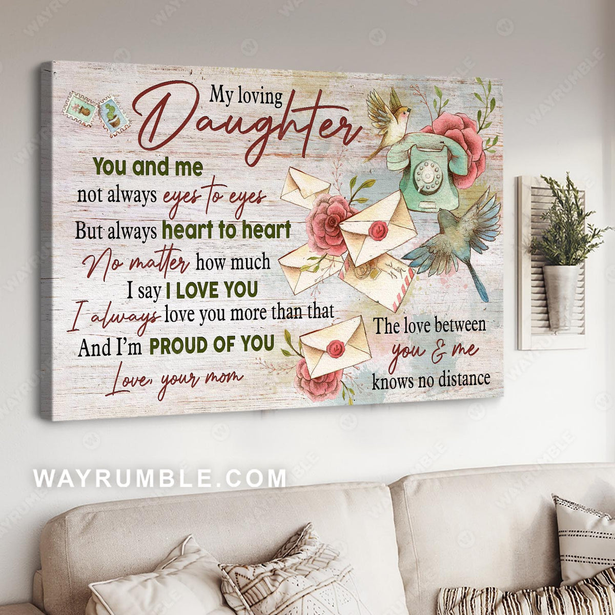 Mom to daughter, Vintage letter, Rose flower, I&#39;m proud of you - Family Landscape Canvas Prints, Wall Art