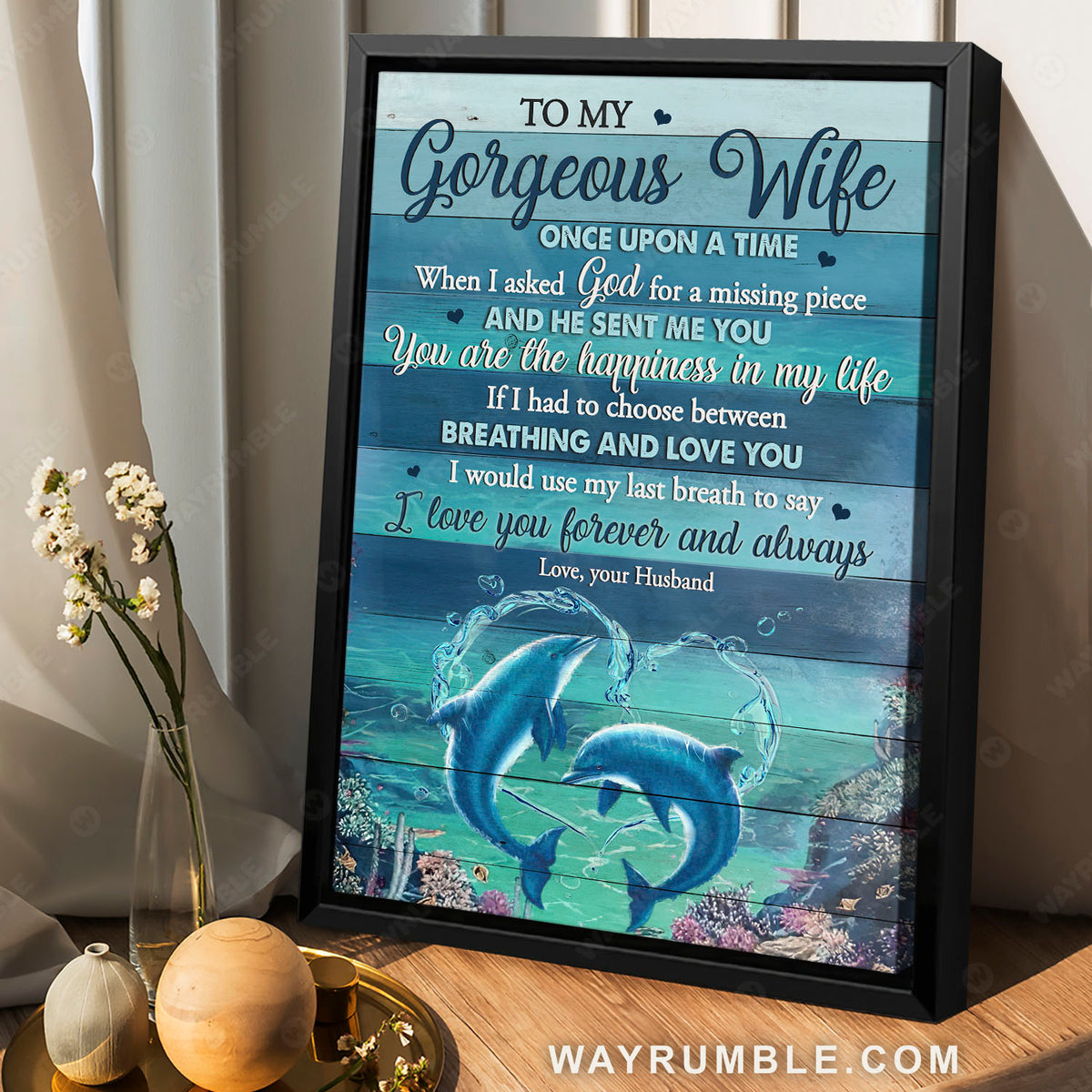 In High Tide Or In Low Tide I'll Be By Your Side Happy Love Quote Saying  Blue Canvas Print Picture Frame Home Decor Wall Art Gift Ideas 22 x 29 