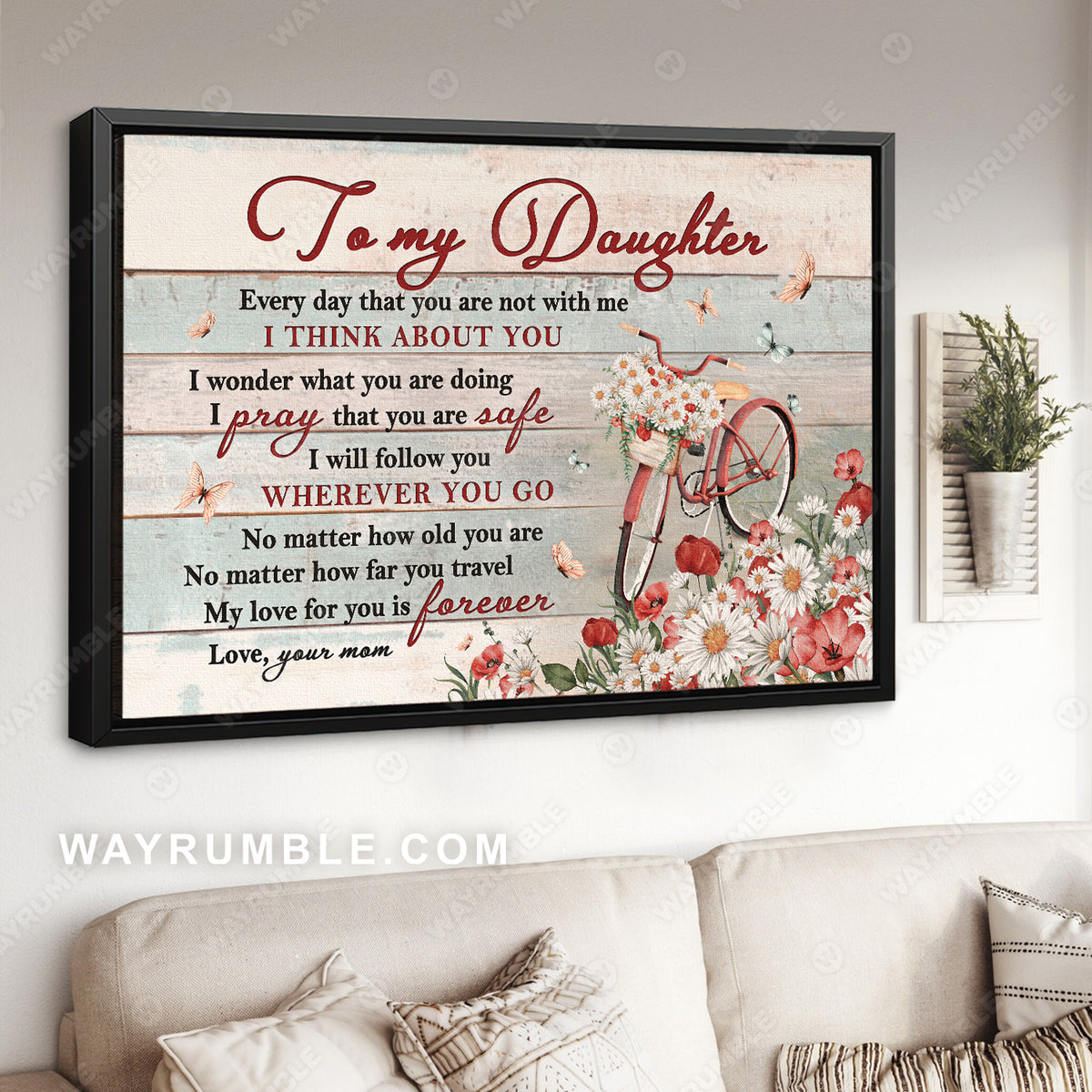 Mom to daughter, Daisy flower, Vintage painting, Flower bicycle, My love for you is forever - Family Landscape Canvas Prints, Wall Art