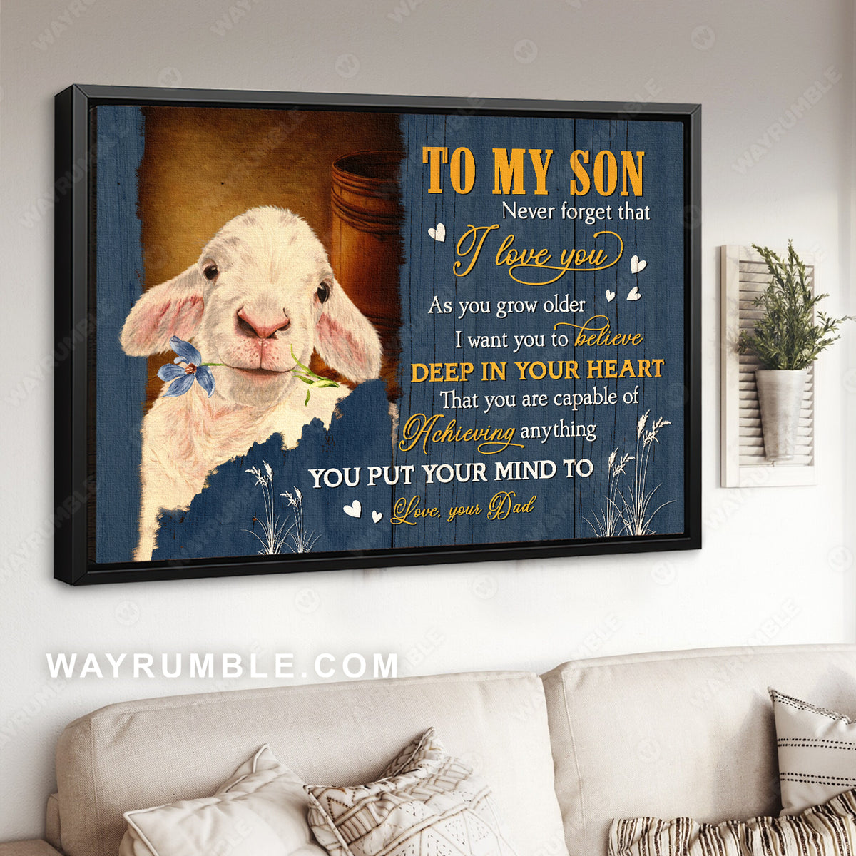 Dad to son, Lamb drawing, A warm house, Never forget that I love you - Family Landscape Canvas Prints, Wall Art