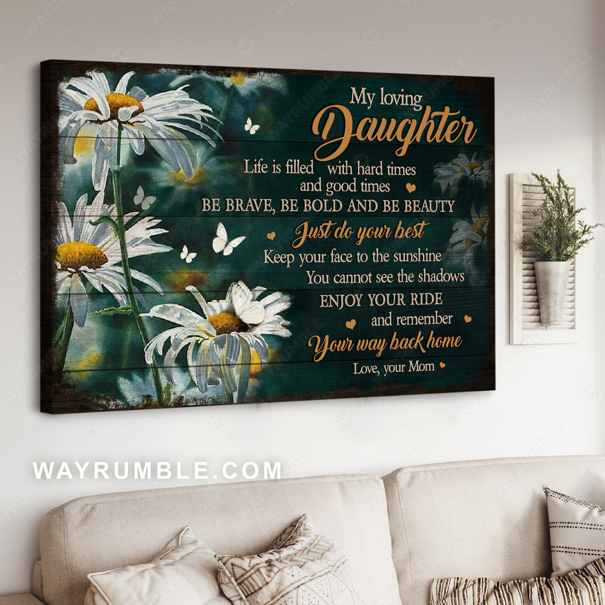 Mom to daughter, Daisy flower painting, Remember your way back home - Family Landscape Canvas Prints, Wall Art